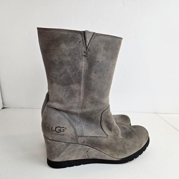 UGG Joely Wedge Side Zip Waterproof Women's Gray Wedge Boots 7.5 - Picture 4 of 16